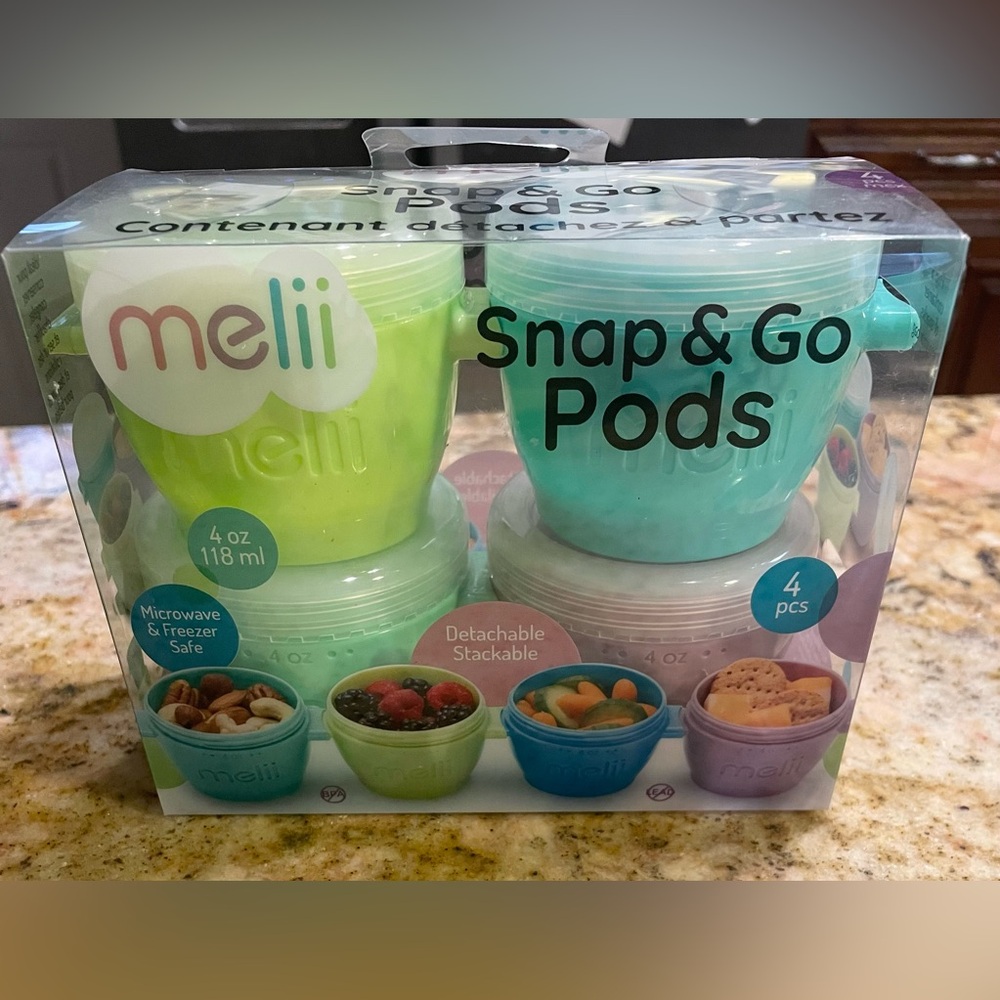 Brand New Melii Snap & Go Pods (4 Kids Food Containers)